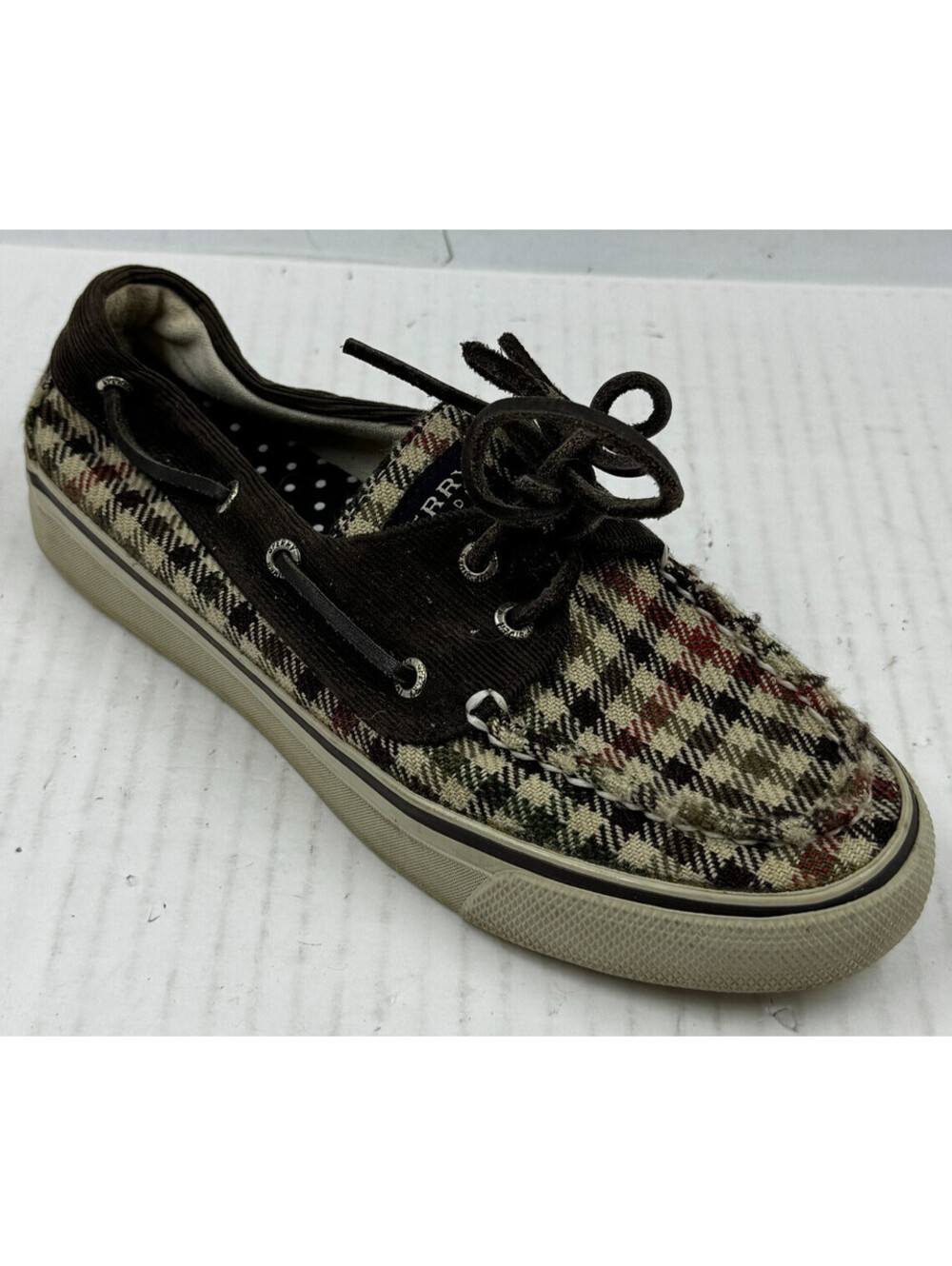 Sperry Top-Sider Bahama Shoes Women's Size 6 Check Tweed Corduroy Boat Shoes